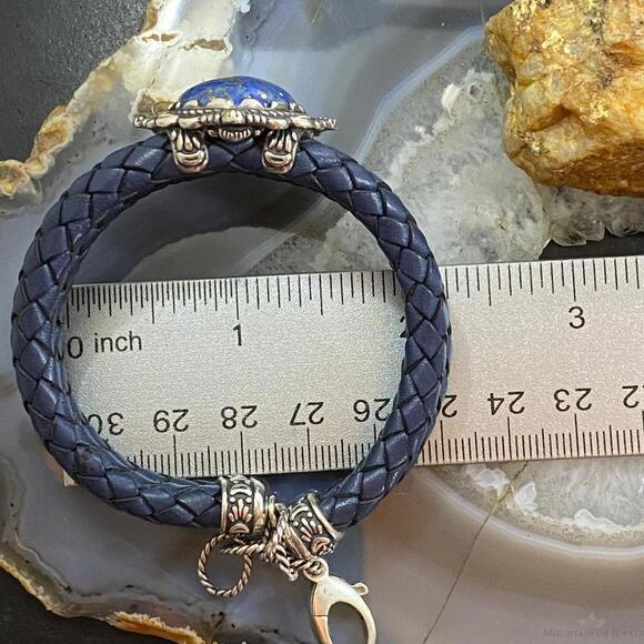 Carolyn Pollack Sterling Denim Lapis Navy Braided Leather Bracelet For Women - Picture 9 of 10